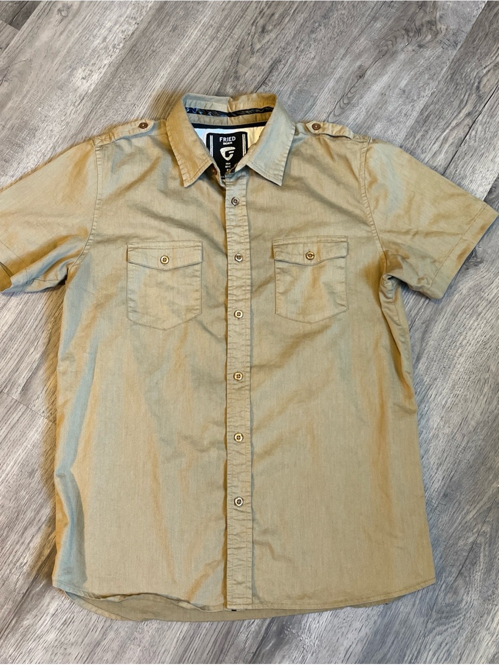 Mens Short-Sleeve Button-Up Shirt Fried Denim M